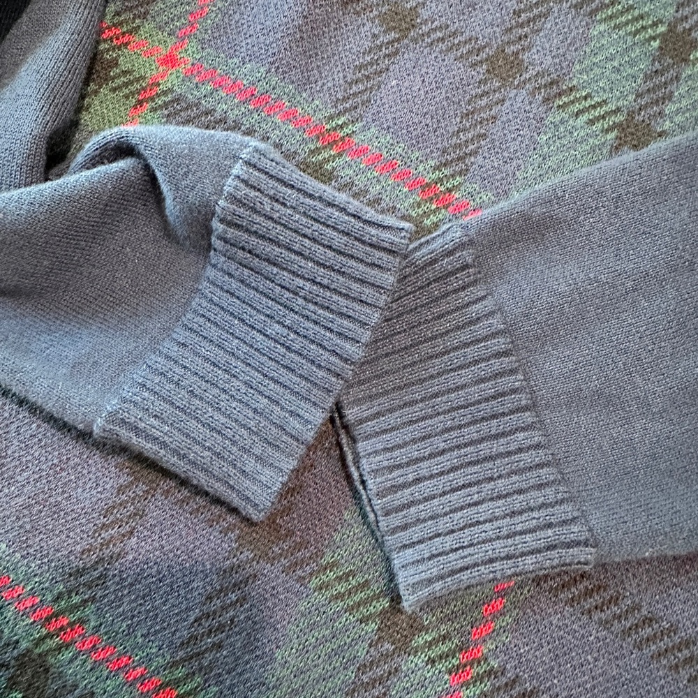 Talbots Button Turtleneck Sweater Size Medium Blue Plaid - Picture 6 of 8